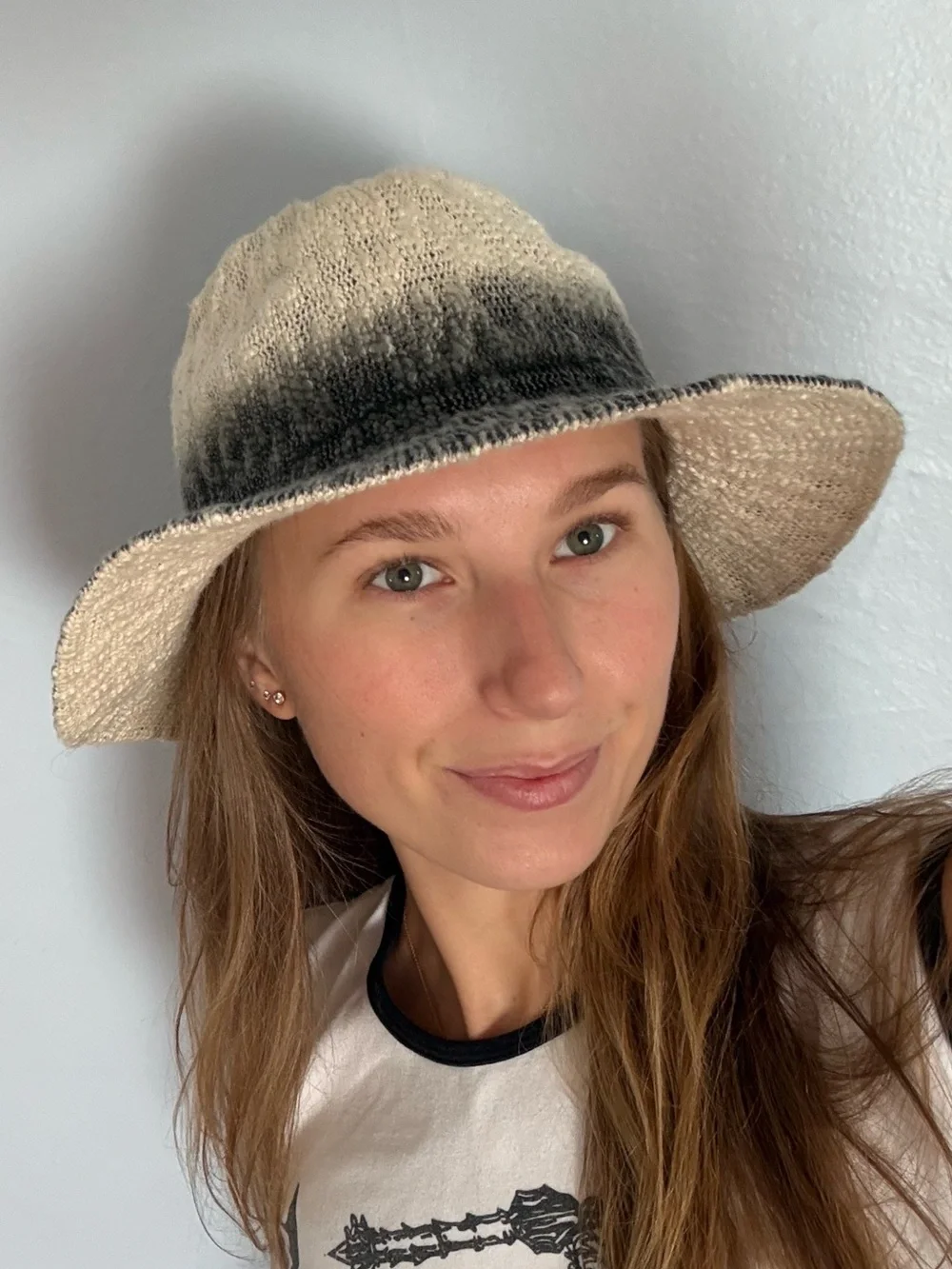 Theodora & Callum Cream to Gray Ombre Knit Bucket Hat